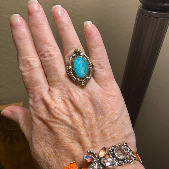 Echo of the Dreamer Sterling Turquoise and Peridot Ring sz 8 - Picture 3 of 4